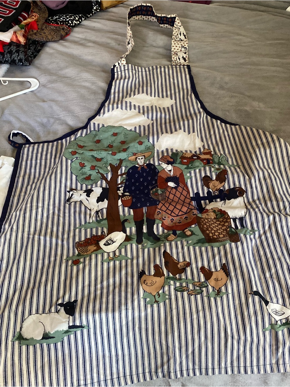 Striped Farmhouse Print Apron with Pastoral Scene